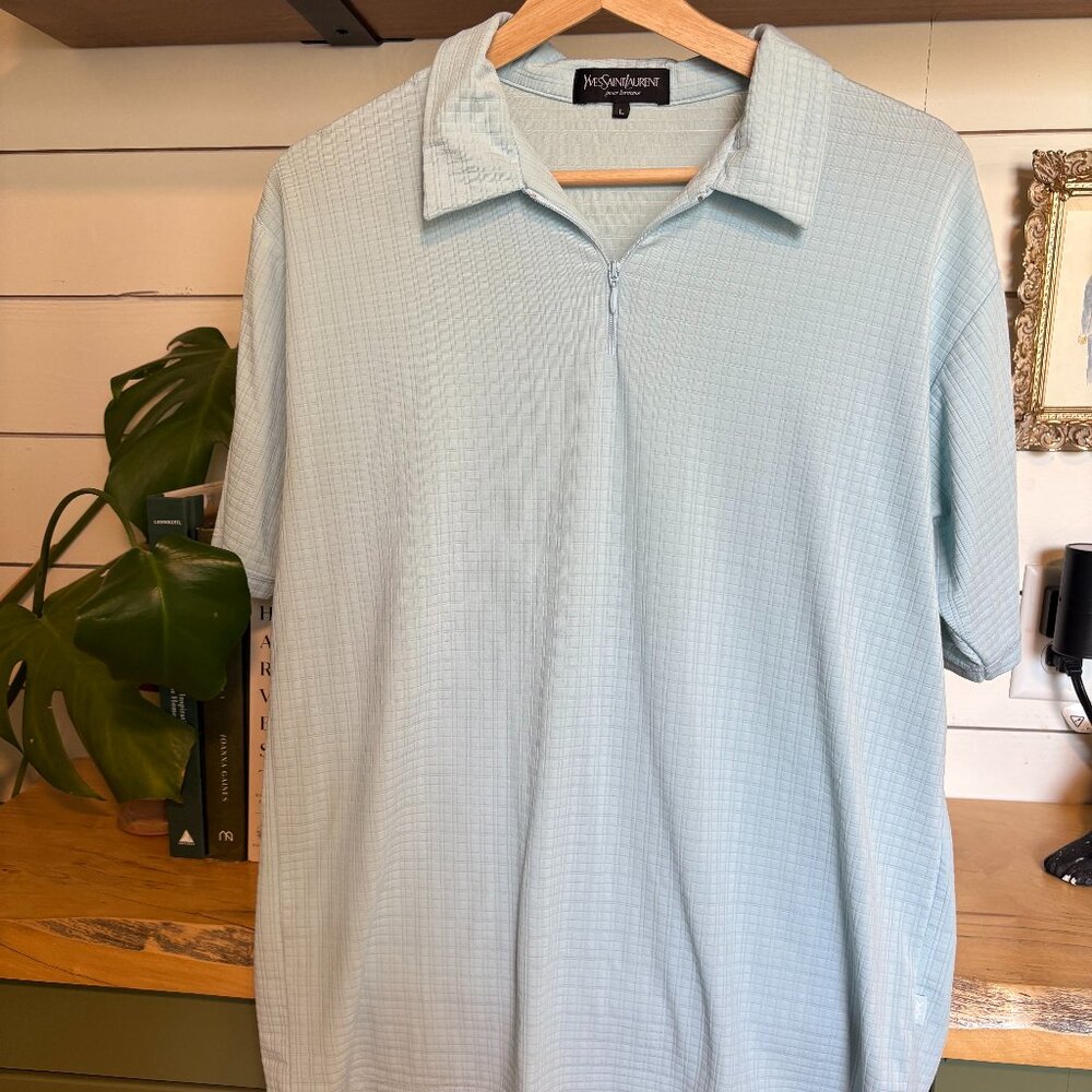 Yves Saint Laurent Short Sleeve Quarter Zip Top – Light Blue